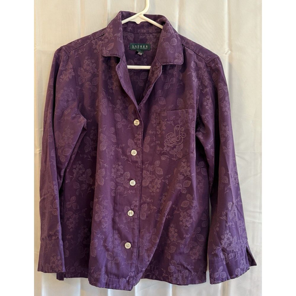 Ralph Lauren Womens Monogram Purple Pajama Set Pjs Floral Sleep Pants Lounge S